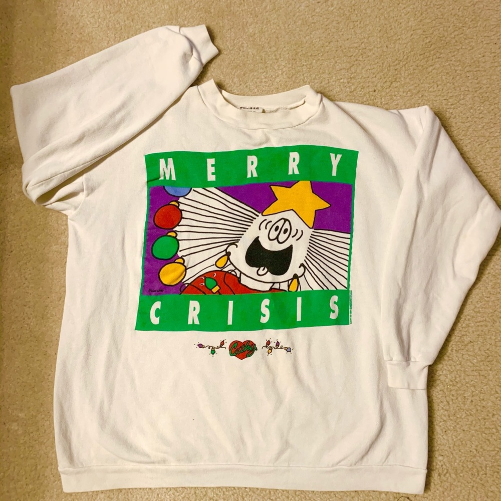 Vintage 1990s CATHY Merry Crisis Crewneck Great Condition. Size M